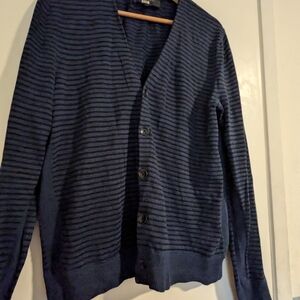 Rag & Bone Striped Navy Men's Linen Blend Button-Up Cardigan, S